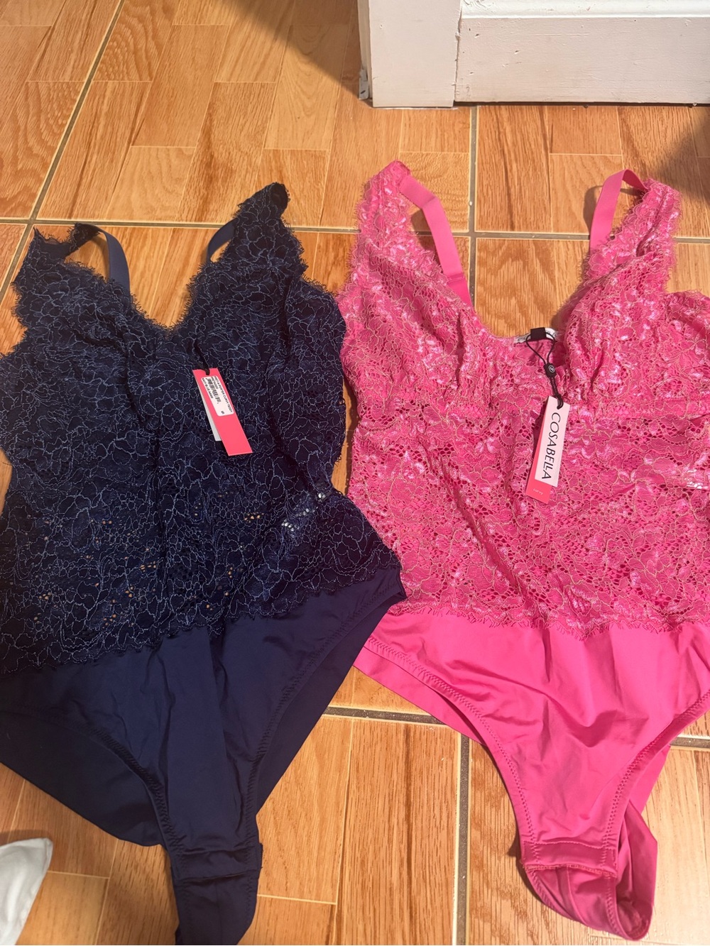 Cosabella Lace Bandeau Bralettes in Pink and Navy